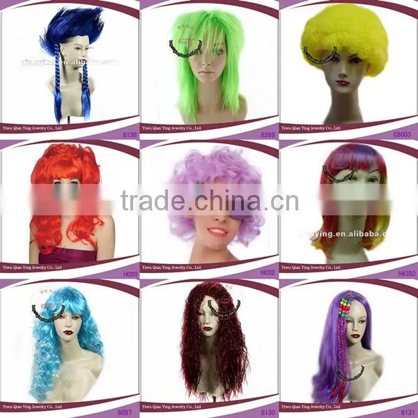 long straight bright color hair green party wigs