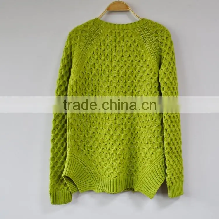 Pure Round Collar Pullover for Lady Olive Green Irregularity Lady Sweater