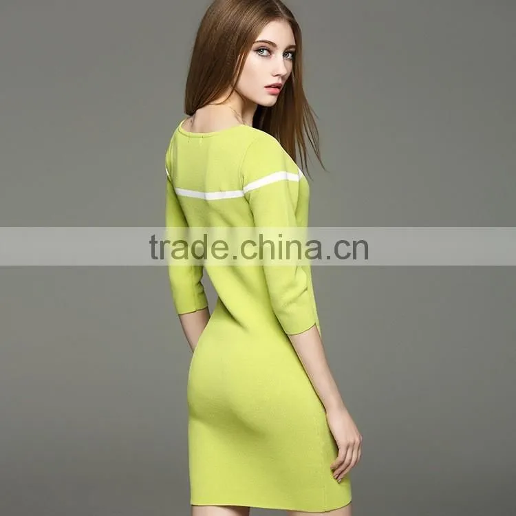 2017 hot summer new knit half sleeve stripe dress with slimming looking