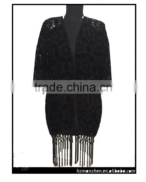 2016 New black lace fabric sexy transparent middle aged women blouse