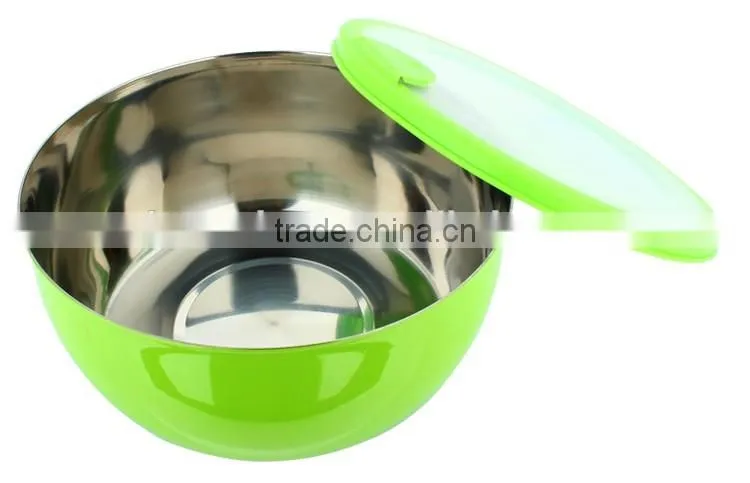 Caitang factory stainless steel 3pcs salad bowl set food serving bowl set with lid