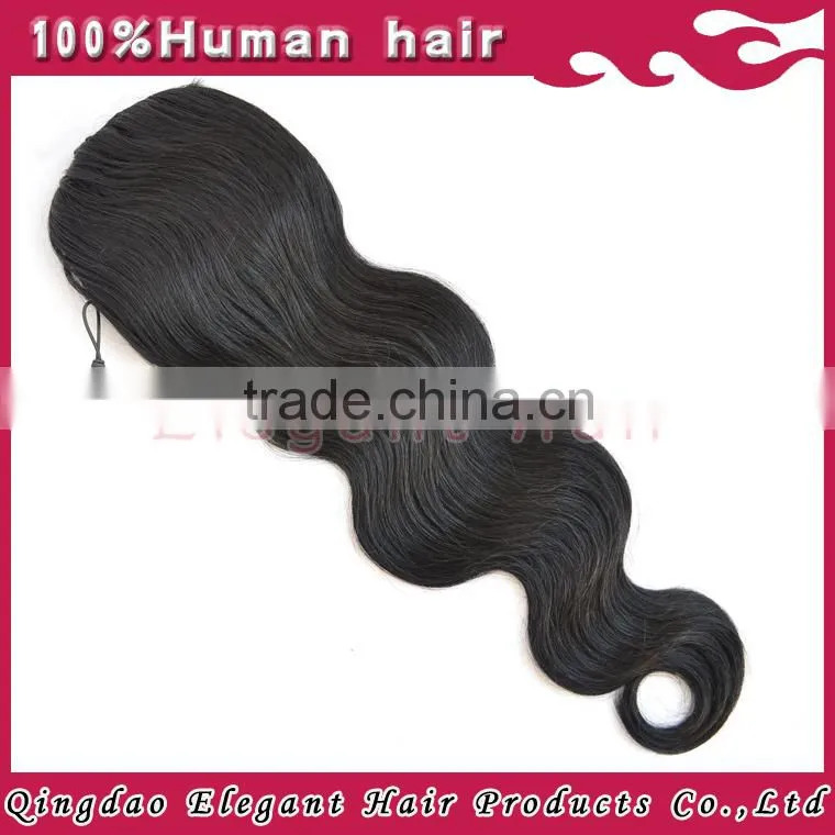 Indian Remy Hair Drawstring Ponytail With Clip, Wrap Around Human Hair Ponytail