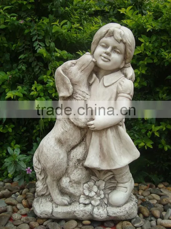 garden decoration resin girl and dog statue