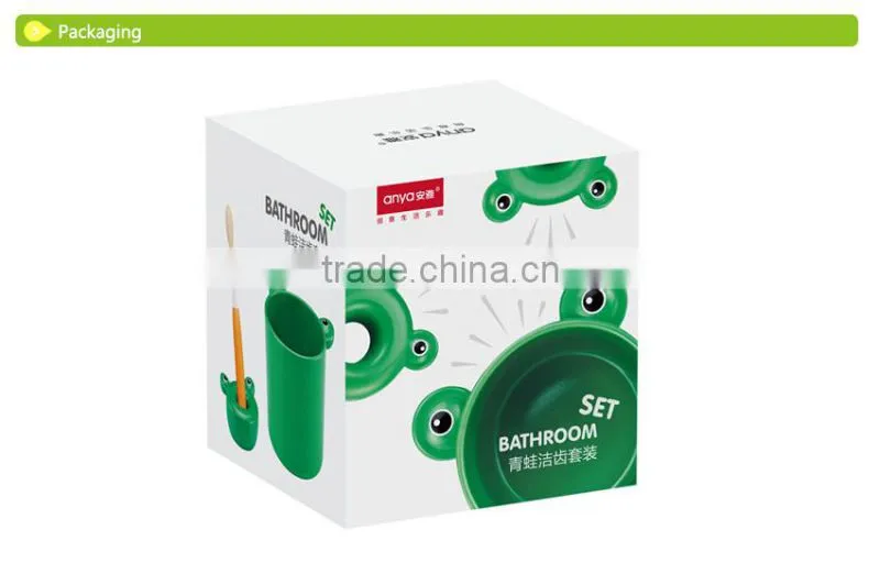 D711 Lovely Creative Frog Shaped Malemine Plastic Bathroom Accessories One Tooth Tumber One Toothbrush Holder