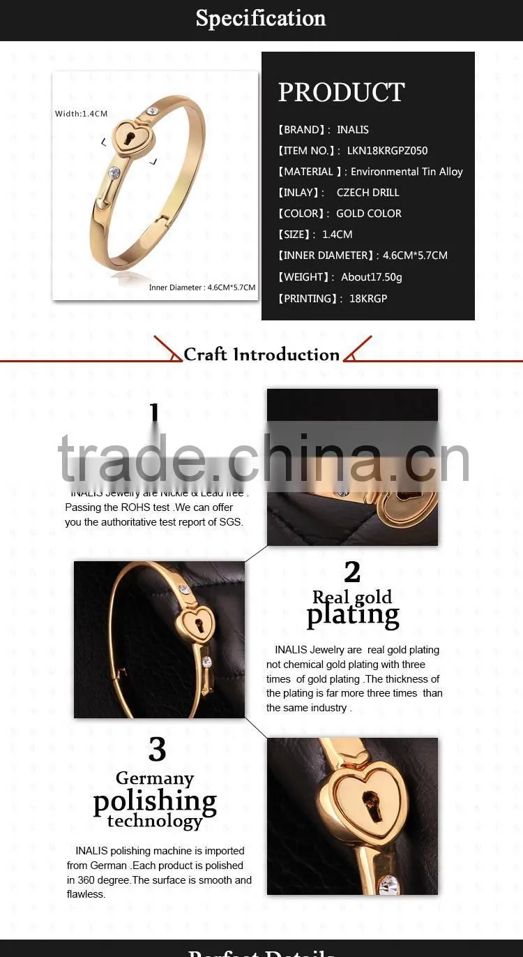 Exquisite Little Heart Design Innovative New European Style Gold Bangle Bracelets