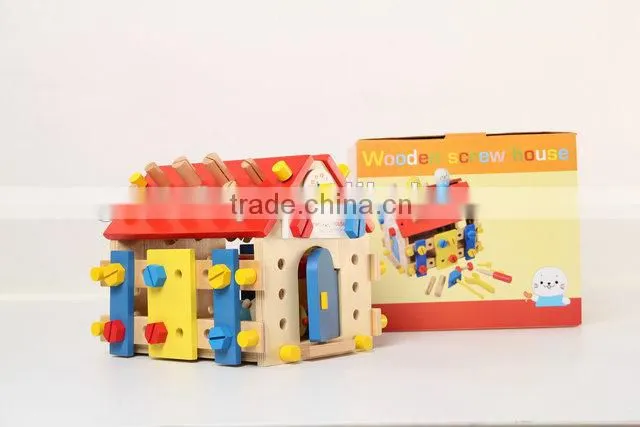 Children small toy wooden screw house