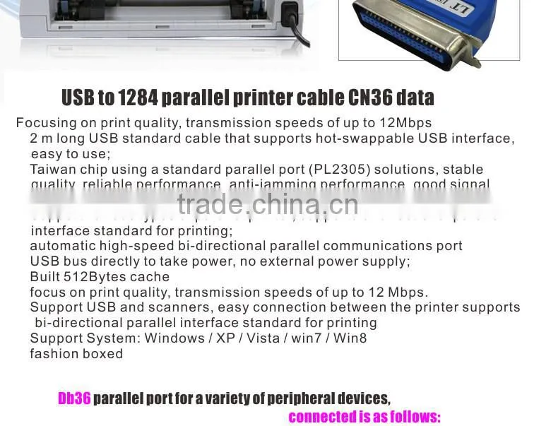 SLT Hot Sale USB to Printer IEEE 1284 Parallel Printer Port 36Pin Cable 1.5M
