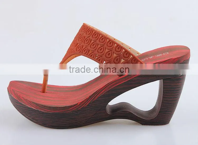2015 Retro Style Wedges Slippers Waterproof Slippers Wooden Bottom Slippers