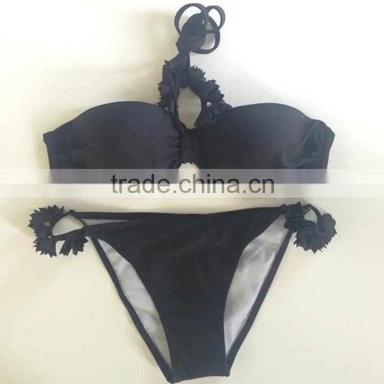 Strapless Solid Color Bow Swimwear