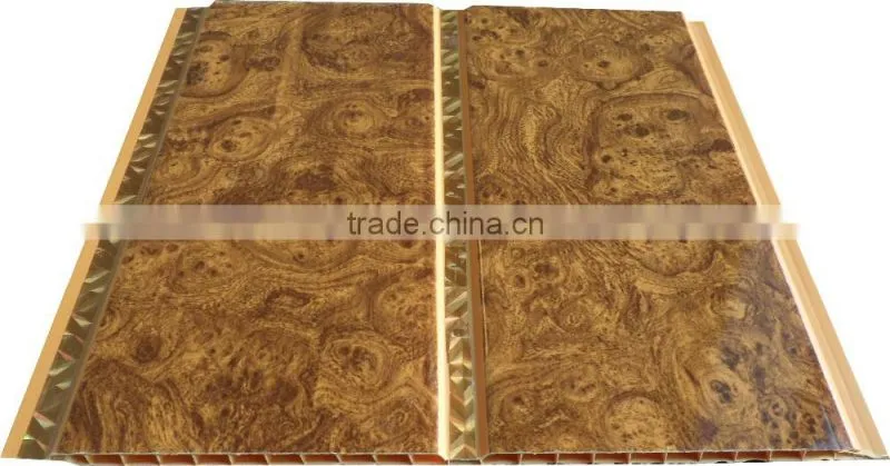 10'' groove printing pvc ceiling panel with shine gold strip G028-1