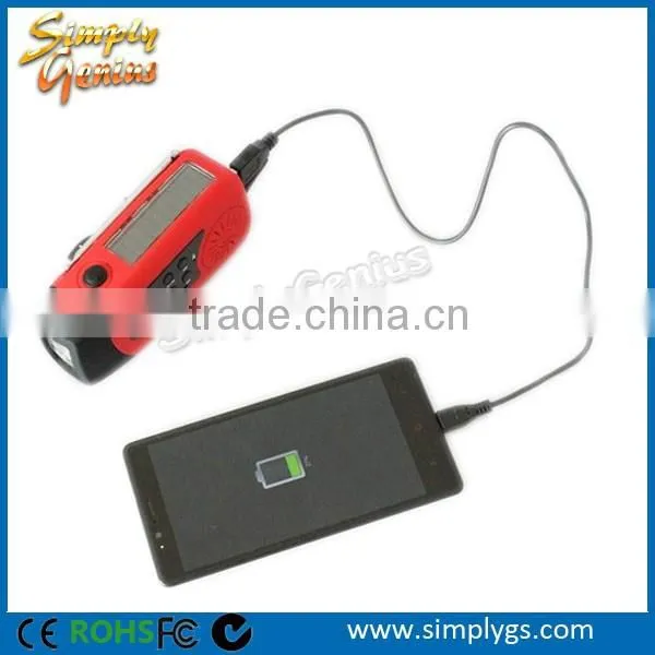 (#1 hand crank radio) 2000mah solar hand crank usb mains dynamo led flashlight