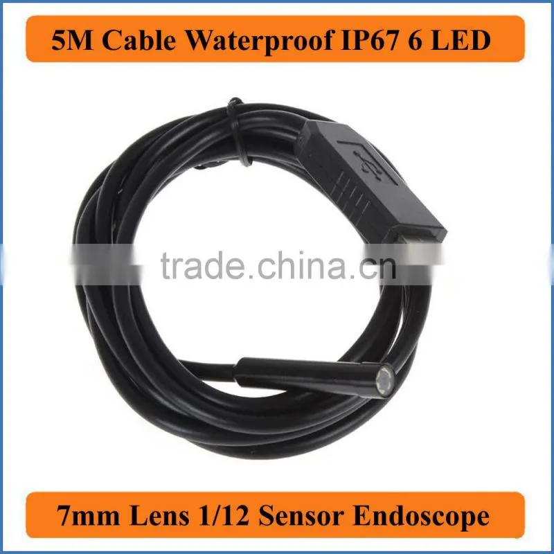 5M Cable Length 6LED USB Waterproof Endoscope Borescope Tube Snake Camera 7mm Lens Camera Inspection Camera Flexible