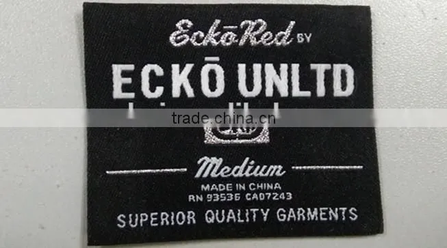 2015 China manufacturer factory custom black woven patch for garment