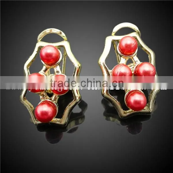 Gold plated fashion jewelry set in China with red coral beads design jewelry