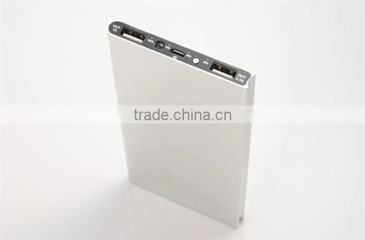 G005 Aluminum metal custom logo slim portable dual usb port mobile charger power bank 8000mah