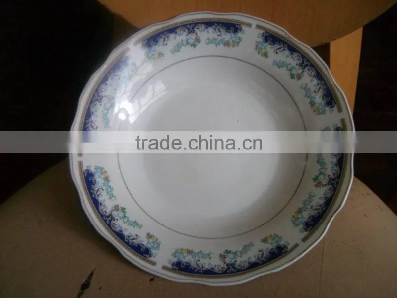 Mid east hot design ceramic deep cut edge plate with flower/lowest price soup plate