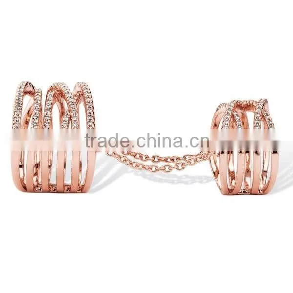 925 Silver Micropave Cubic Zirconia Multi-Row Crossover Long Finger Ring