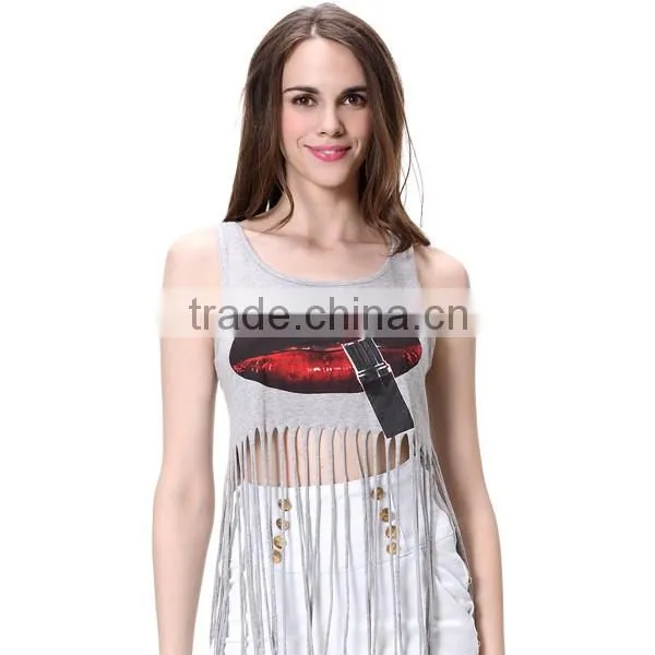 Big Mouth Printed Lady Blouse & Top Wholesale Tank Top Women