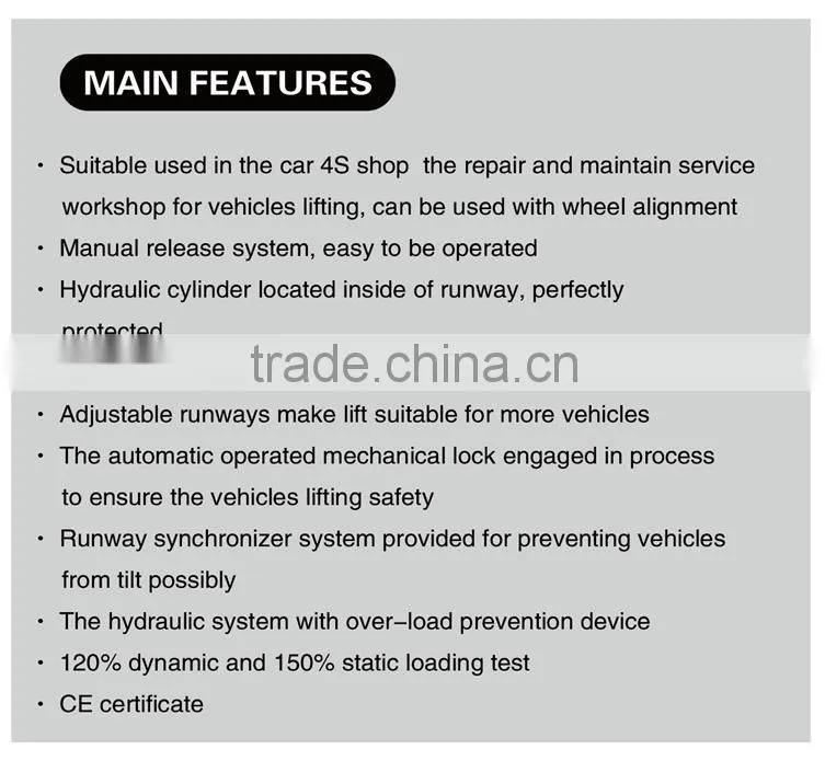 4000kg Alignment four post car lift original manufacturer CE certificate