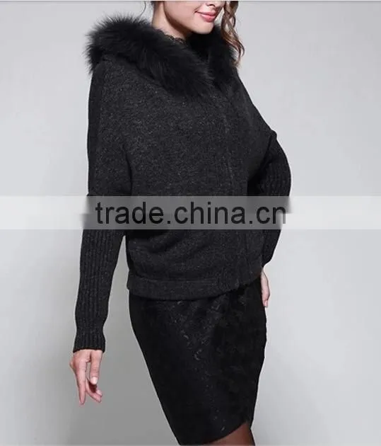 stylish merino wool sweater with raccoon fur