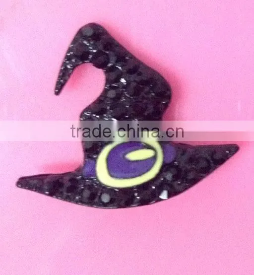 Stock Halloween 24*16mm candy corn rhinestone button with slider(BTN-5490)