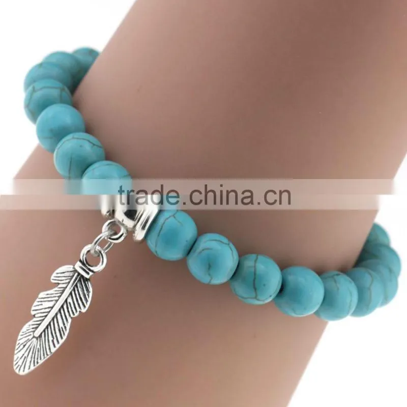 Wholesale Handmade Fashion Women Turquoise Popular Alloy Pendant Elasticity Bracelet