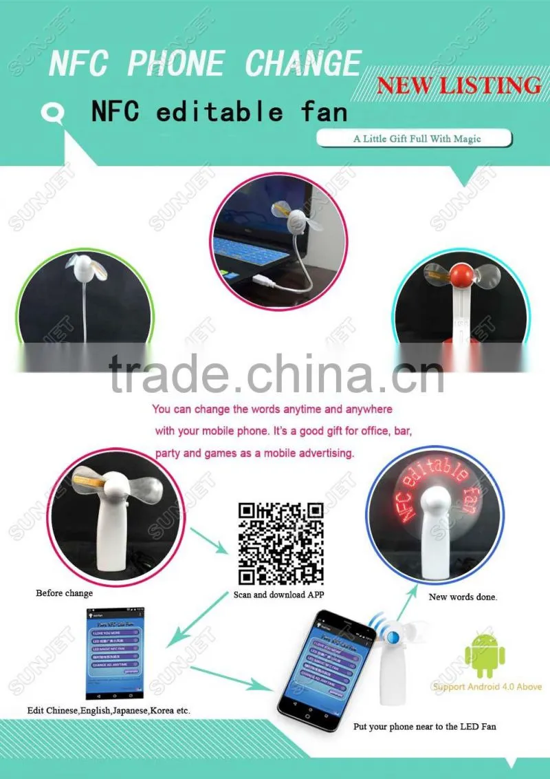 2016 new Arrival new invention electrical flashing NFC phone custom message fan