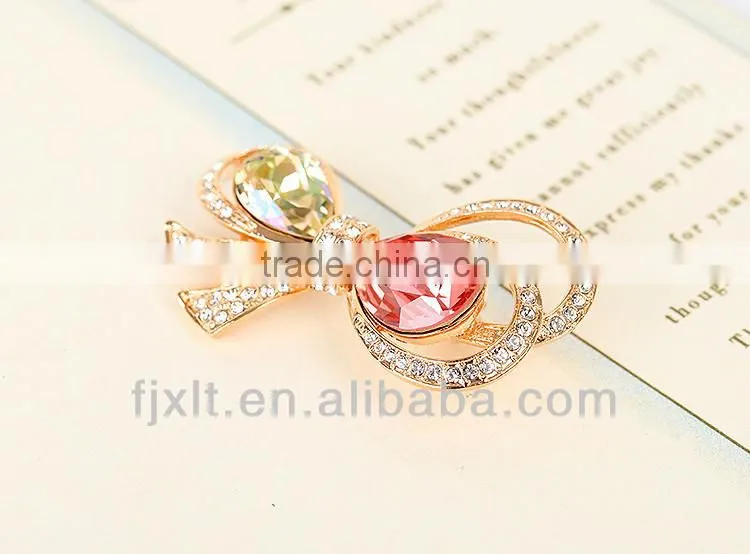 Hot Sale Fashionable 925 Sterling Silver Colorful Crystal Bow Brooch