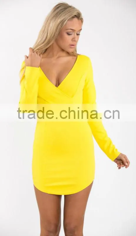 Designer bodycon dress design deep V neck ladies western dress designs photo with lace sleeve