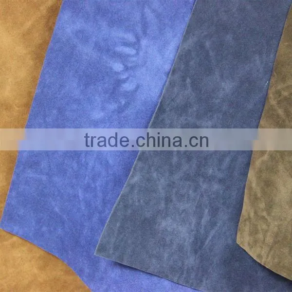 Two side flock PU coated split leather for handbag usage