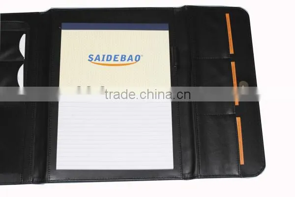 wholesale business leather portfolio with zipper and calculator and notepad