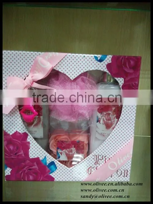 China 270ml shower gel, body lotion and body puff Christmas bath gift set