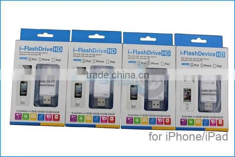 Bulky Wholesale OTG USB2.0 Flash Drive 8GB 16G 32G 64G USB OTG Memory Sticks for iPad 2/3/4/5/6/Air,for iPhone 4/5/6/6S/Plus/7