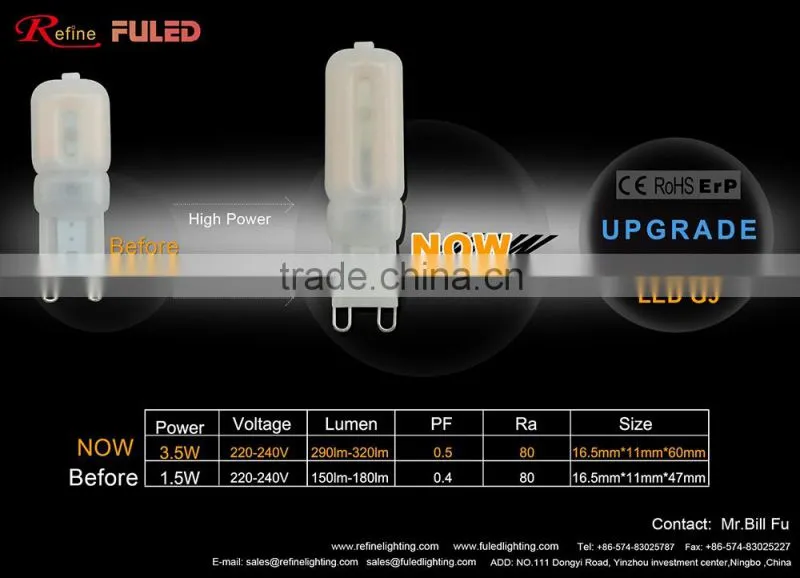 Upgrade led G9 light 220 240V 3.5w 4w replace halogen g9 40w led high lumen g9