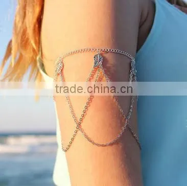 Fashion sliver leaves multilevel chain arm chain body jewelry