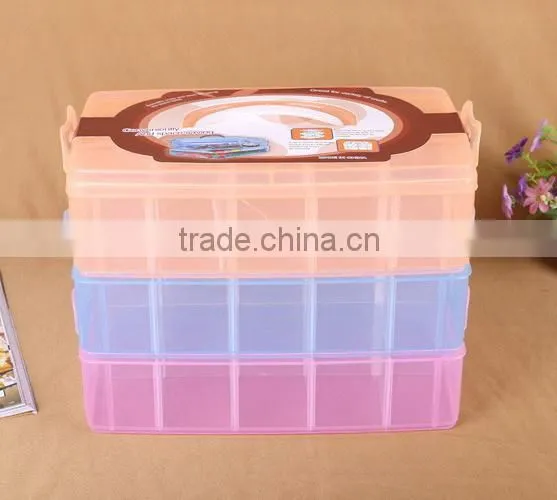33.2cm*18.5cm*24.5cm Three Layers 30 Compartments Jewelry Adjustable Plastic Clear Box Jewelry Earring Bin Case Container