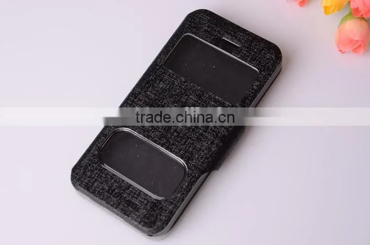 Double Sided Leather Case with Window for iphone 5 Case non Transparent