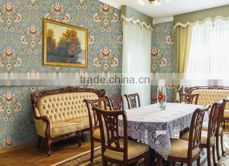 Beautiful flower embossed wallpaper in blue color
