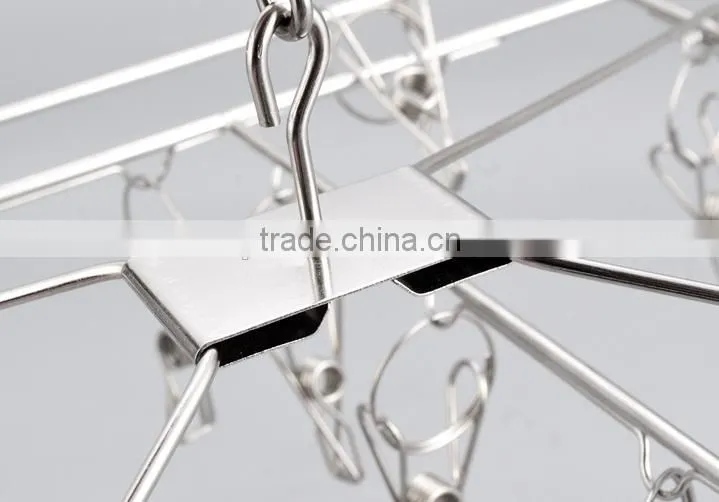 Clips Durable Fold Hanging Laundry Stainless Steel Clothes Drying Rack Hanger
