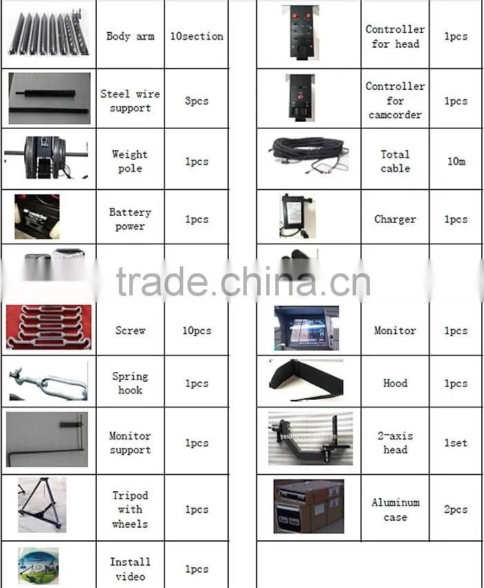 Factory supply cheapest 10m 2-axis dutch head camera jimmy jib cranes for sale