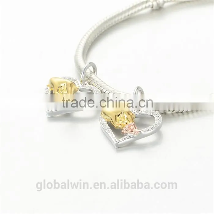 Heart 18Kgold Metal Charms European Charm Bracelet Necklace 100% Real 925 Sterling Silver S192 Best Gifts For You Or Friends