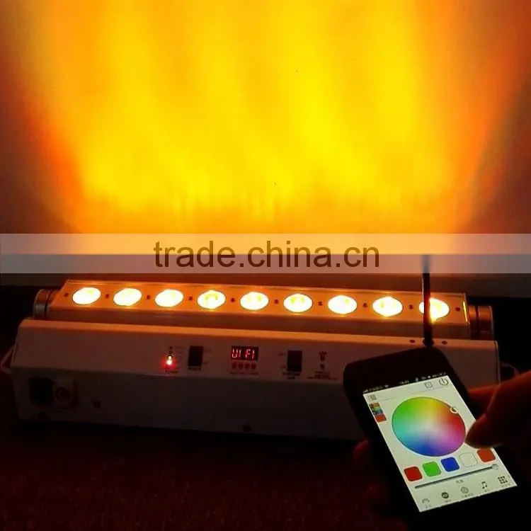 DJ Slim Bar 6in1 RGBWAUV 9pcs 18w Rechargeable Wifi Phone IOS Android App Wireless DMX Battery Powered LED Bar Light