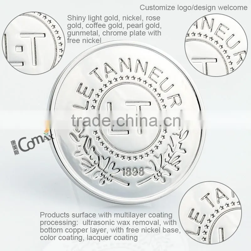 Nickle round custom metal engraved tag for purse and handbag