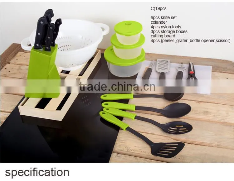 Wholesale different types color stainless steel kitchen tools utensils and equipment set
