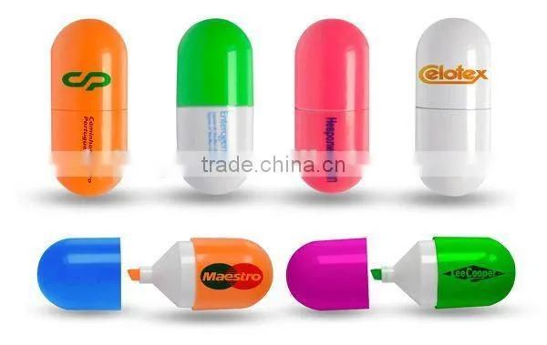Capsule pill shaped Highlighters/multi colored highlighter pen