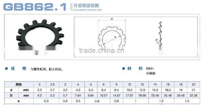 STAINLESS STEEL 201 304 EXTERNAL TOOTH LOCK WASHER WITH GOOD QUALITY