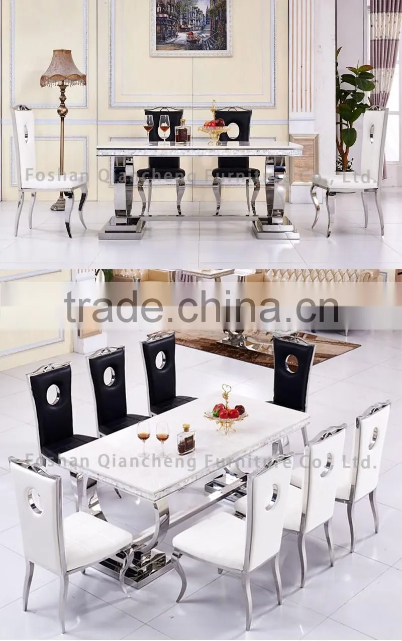 french style marble top stainless steel 8 seaters dining table set