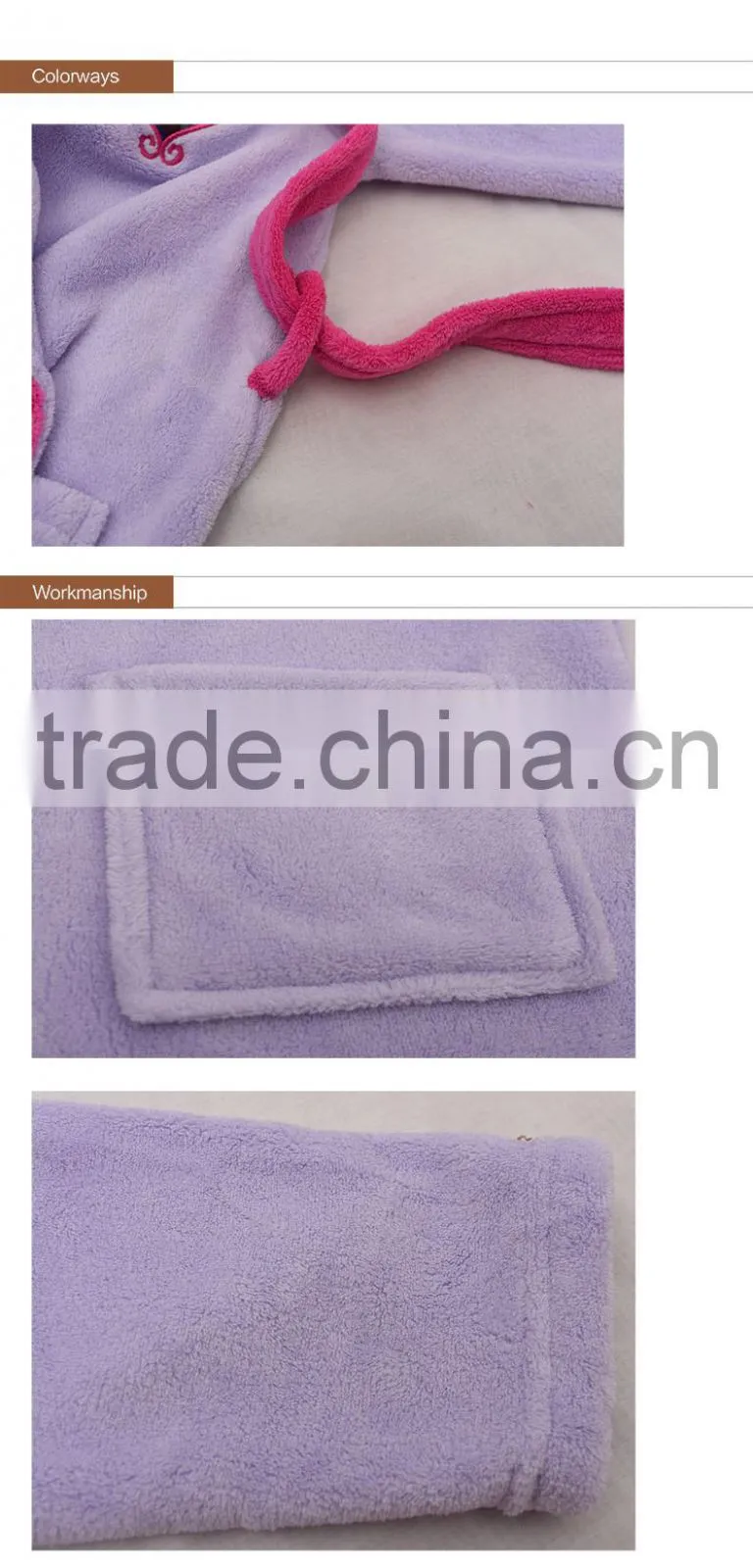 2016 NEW Microfiber Coral Fleece Kid's Bathrobe with Purple Color