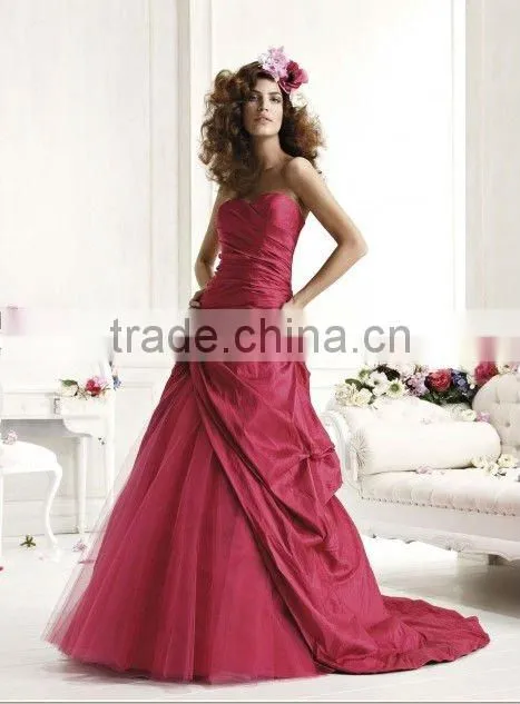 Red A-line taffeta girls pageant dresses