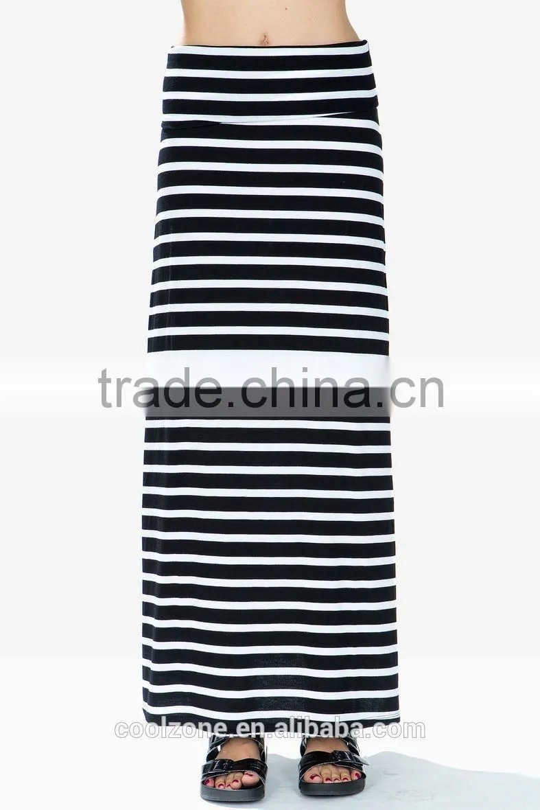 Wide waist floor-length horizontal stripes maxi skirt long maxi skirt